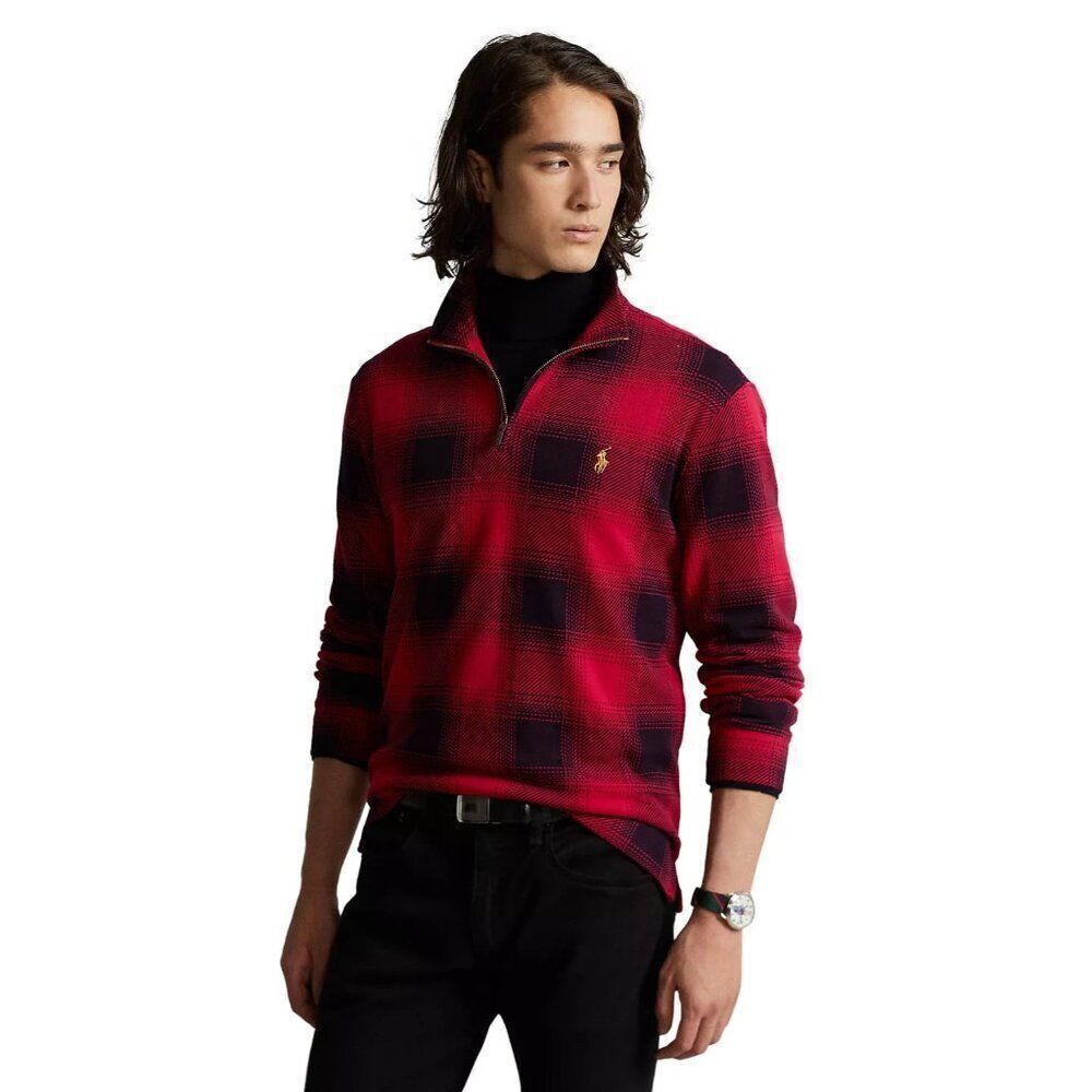 Polo Ralph Lauren Estate Rib Men Sweater XXL Red Check Buffalo Plaid 1/4 Zip NWT